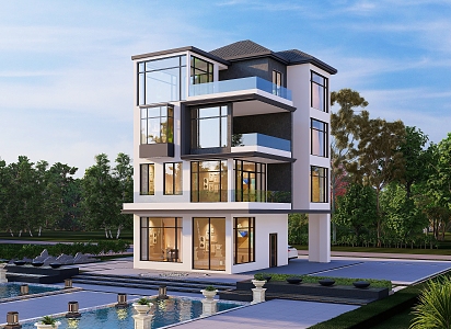 Modern four-storey single-family villa 3d model