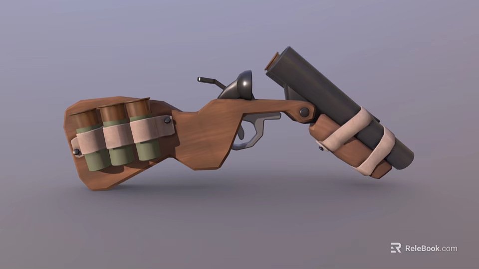 Detailed Vintage Weapon With Wooden Handle Ammunition Belt And Metal Barrel 3d model 
