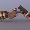 Detailed Vintage Weapon With Wooden Handle Ammunition Belt And Metal Barrel