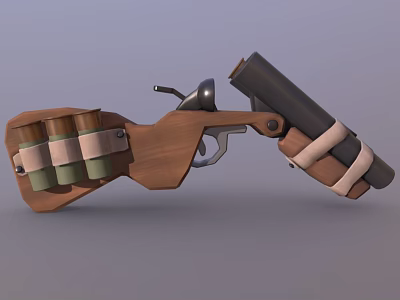 Detailed Vintage Weapon With Wooden Handle Ammunition Belt And Metal Barrel 3d model