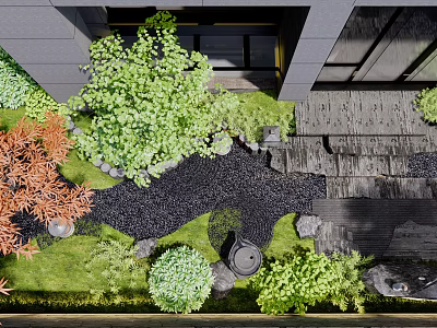 Serene Garden Landscape With Various Plants Stone Pathway And Wooden Deck 3d model