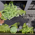 Serene Garden Landscape With Various Plants Stone Pathway And Wooden Deck