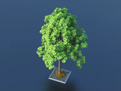 Lush Green Arbor Tree With Dense Foliage Sturdy Trunk And Square Plinth 3d model