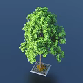 Lush Green Arbor Tree With Dense Foliage Sturdy Trunk And Square Plinth