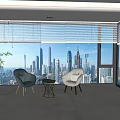 Modern Floor-to-Floor Window Balcony Window Lazy Sofa Venetian Curtain 3d model