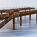 Elevated Wooden Roadside Pedestrian Facility with Platform Railing Stairs and Columns