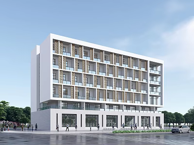 Modern Multi Storey Office Building With White Facade Large Windows and Balconies 3d model