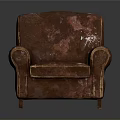 Vintage Brown Leather Armchair With Worn Peeling Surface And Classic Design