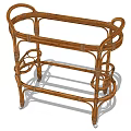 Elegant Wicker Serving Trolley With Glass Shelves And Rolling Wheels Design