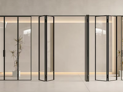 Modern Glass Folding Doors With Black Frame For Bright Interior Space Design 3d model