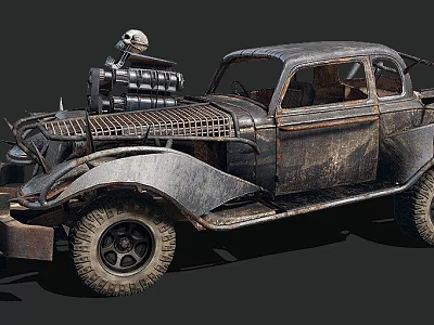 Vintage Rusty Modified Car With Skull Decoration Metal Grille And Wasteland Style 3d model