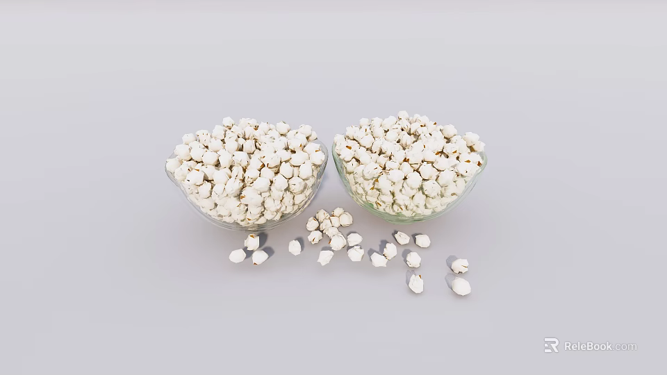 White Beans in Glass Bowls with Scattered Kernels on Gray Background 3d model