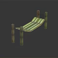 Green and White Striped Hammock Supported by Four Wooden Posts for Relaxation