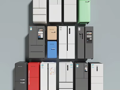 Refrigerators And Freezers Collection With Various Colors And Modern Design Styles 3d model