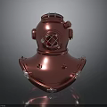 Red Diving Helmet Vintage Style Design With Front Grill Side Knobs And Metal Base