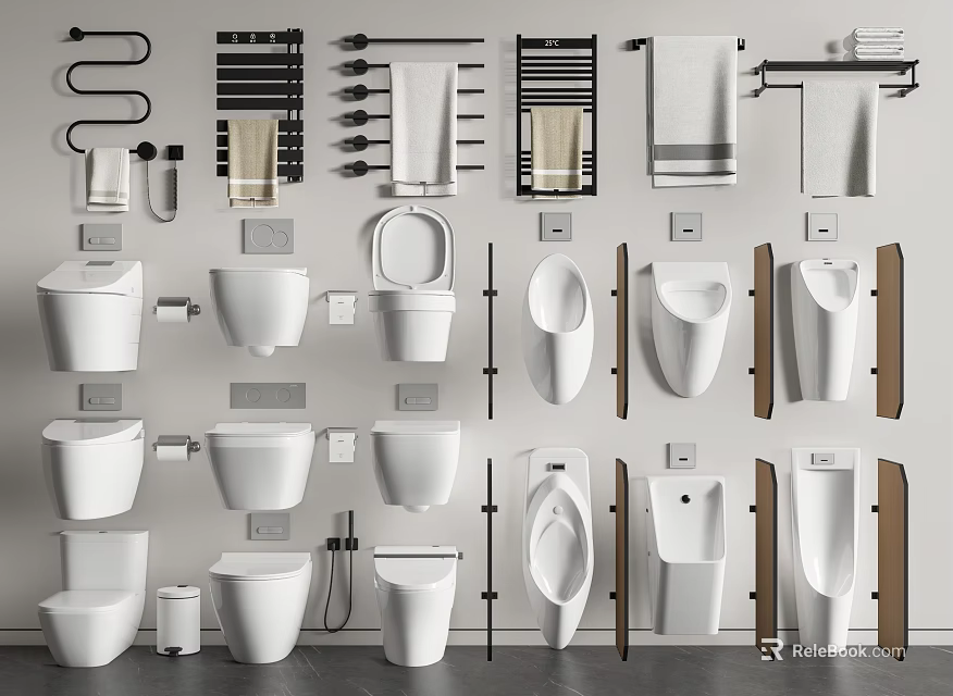 Modern Bathroom Toilet Designs With Various Fixtures And Accessories 3d model 