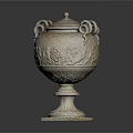 Vintage Carved Floral Vase With Lid Two Handles And Square Base Design