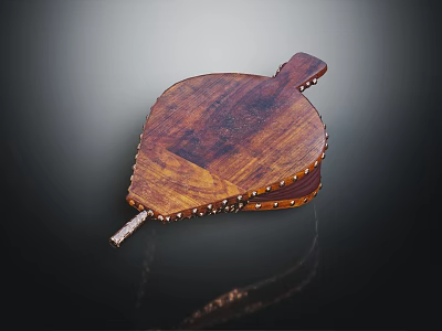 Leaf Shaped Wooden Decorative Container With Metal Studs And Handle 3d model