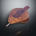 Leaf Shaped Wooden Decorative Container With Metal Studs And Handle