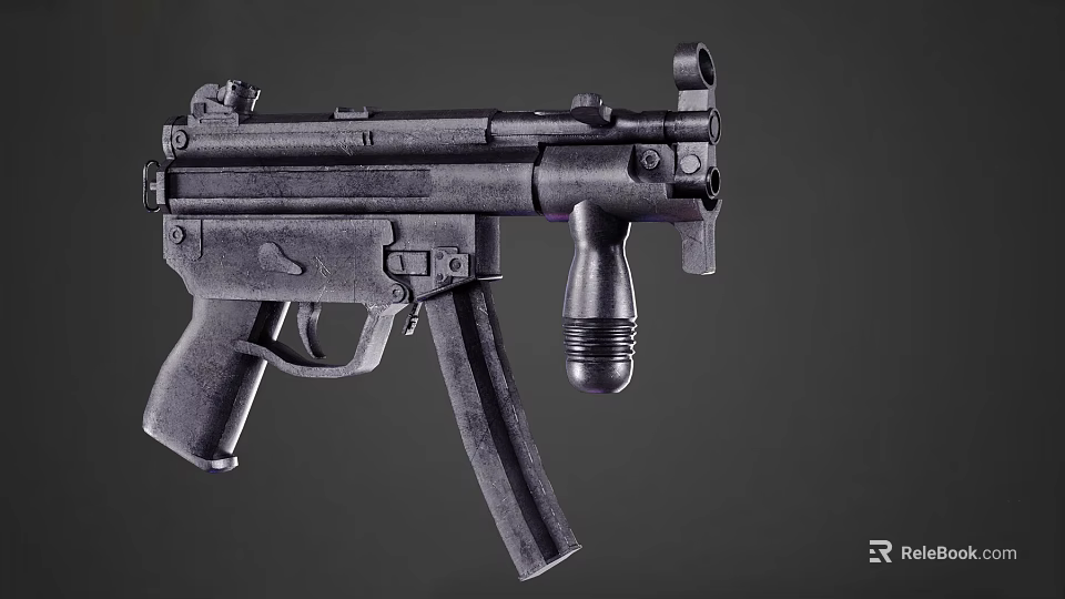 Modern Black Tactical Submachine Gun With Metal Finish Grip And Magazine 3d model 