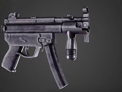 Modern Black Tactical Submachine Gun With Metal Finish Grip And Magazine 3d model