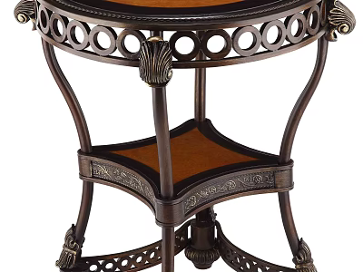 Vintage Style Metal Plant Stand with Carved Details Round Tabletop and Two Tiered Design 3d model