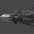 Advanced Futuristic Black Fighter Jet Featuring Orange Accents And Sleek Aerodynamic Structure