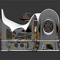 Unique Architectural Model With Decorative Roof Colorful Windows And Multi Level Structure