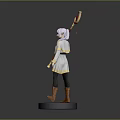 3D Character Model With White Coat Yellow Pants Brown Boots Red Staff And Blue Base