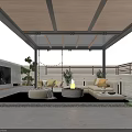 Modern Garden Landscape Design With Glass Roof Wooden Deck Outdoor Sofa Plants And String Lights