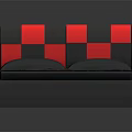 Gray and Red Bed Furniture with Checkerboard Pattern Headboard and Pillows