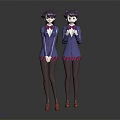 Two Anime Characters In Purple Uniform With Cat Ear Hats Short Skirt And Brown Shoes