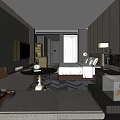 Modern Hotel Room Interior With King Bed Sofa Area Fireplace And TV