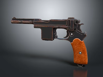 Vintage Pistol With Brown Wooden Grip And Aged Metal Body Classic Design 3d model