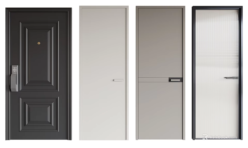 Modern Hinged Door Designs With Black White Gray And Textured Finishes 3d model 