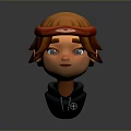 Male 3D Character with Orange Hair Red Cap and Dark Hoodie Chest Emblem