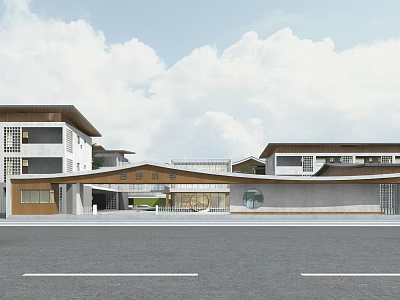 Modern School Building Design With Traditional Roof Open Entrance And Spacious Front Area 3d model