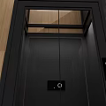 Sleek Modern Elevator With Black Door Marble Staircase And Wooden Walls Interior Design