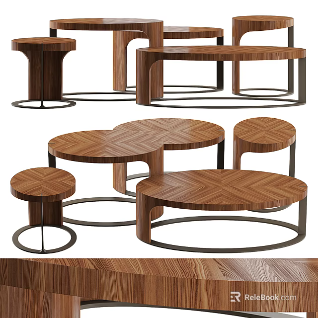 Modern Wooden Coffee Tables Featuring Round Top Geometric Design With Metal Frame And Layered Structure 3d model 