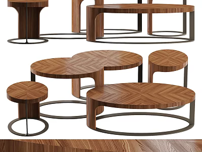 Modern Wooden Coffee Tables Featuring Round Top Geometric Design With Metal Frame And Layered Structure 3d model