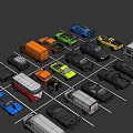 Various Colored Utility Vehicles Including Trucks And SUVs Neatly Parked In Lot