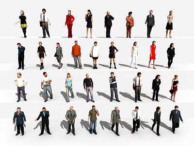 Group of People in Various Poses Wearing Different Casual and Formal Outfits 3d model