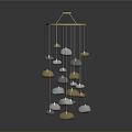 Modern Decorative Chandelier With Wooden Top And Hanging Gold Silver Orbs