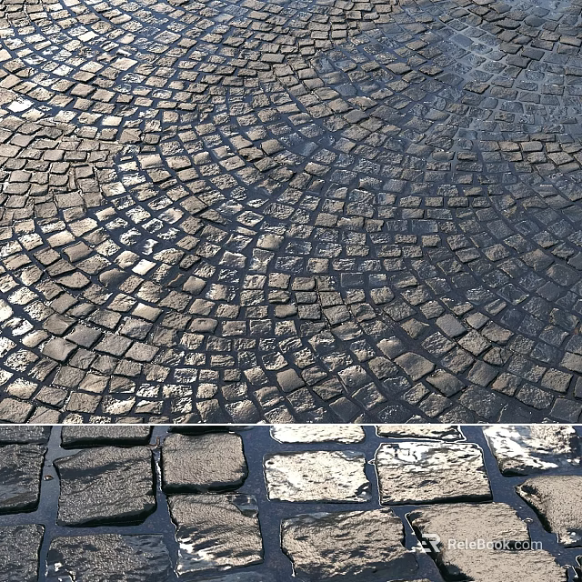 Durable Cobblestone Paving Components with Circular Patterns and Textured Surfaces 3d model 