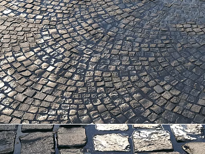 Durable Cobblestone Paving Components with Circular Patterns and Textured Surfaces 3d model