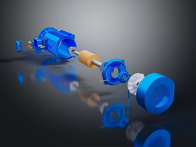 Blue Mechanical Components Including Motor Gear Bearing And Transmission System Parts 3d model