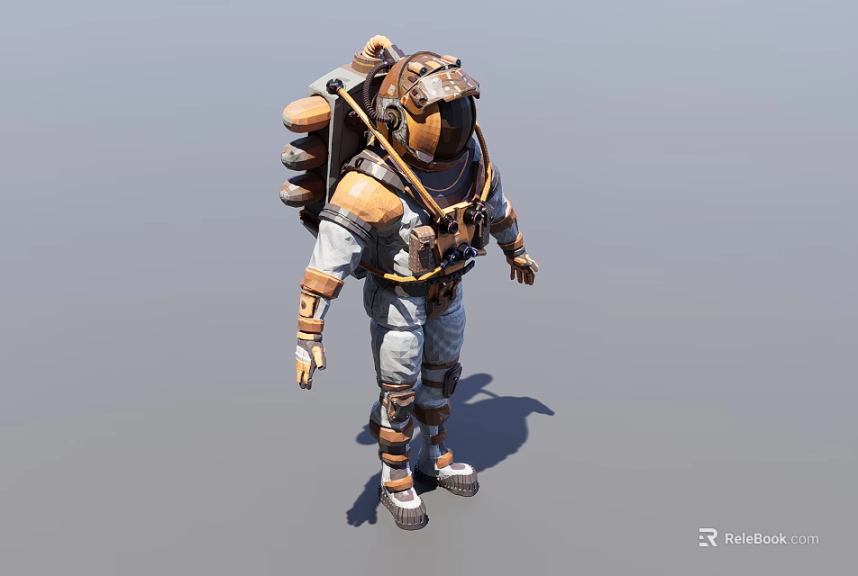 Man In Heavy Duty Protective Suit With Helmet And Backpack Equipment 3d model 