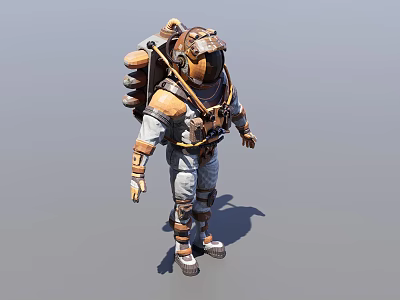 Man In Heavy Duty Protective Suit With Helmet And Backpack Equipment 3d model