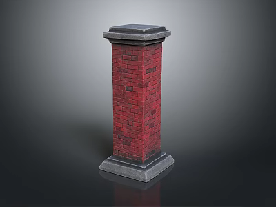 Sturdy Red Brick Pillar With Gray Base And Smooth Gray Top Structure 3d model