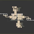 Industrial Facility 3D Model With Equipment Pipes Yellow Supports And Structural Layout